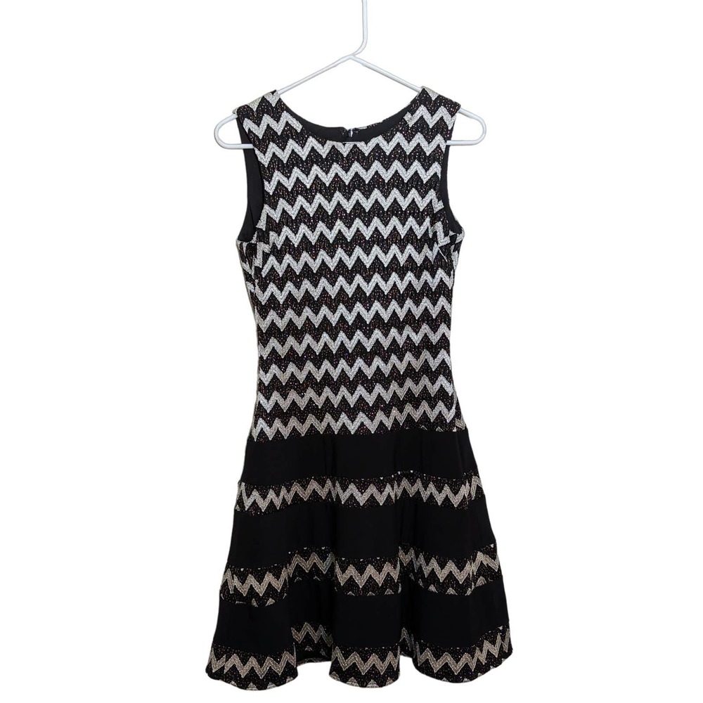 Betsy and Adam Black Gold Silver Zig Zag Dress Size 4